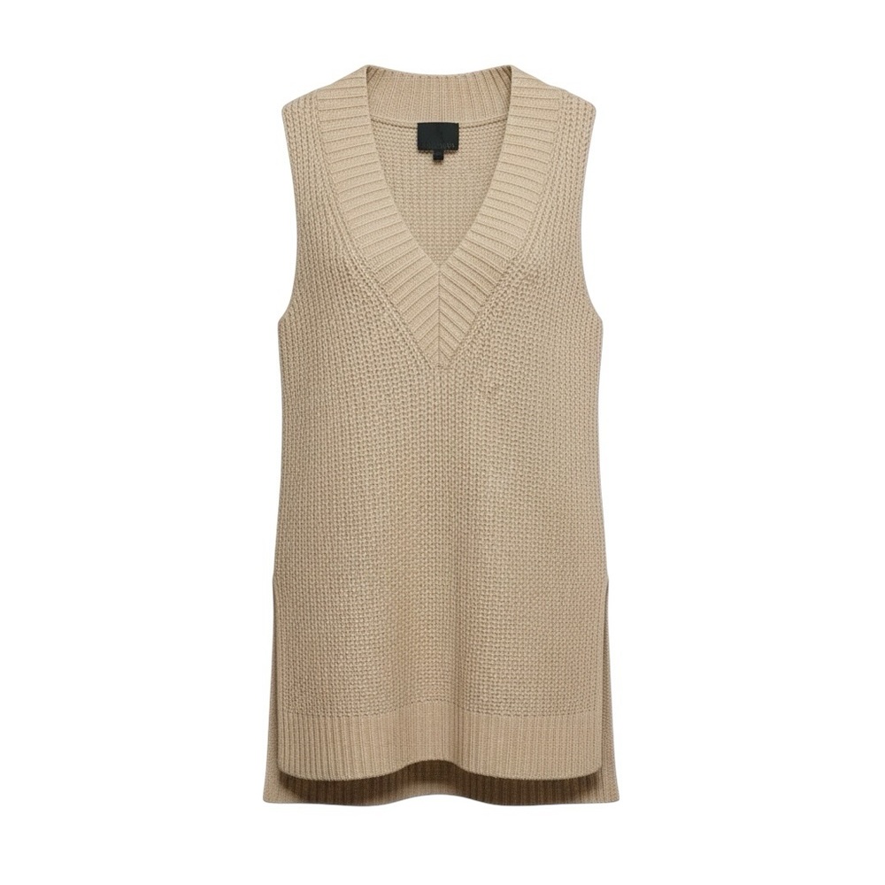 Intermix Wool‎ Cashmere Sleeveless Tunic Sweater Vest Beige Size Medium